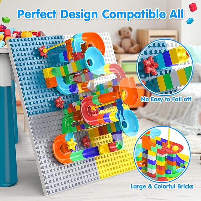 OCATO Toddlers Kids Table and Chair Set: Activity Table with 152Pcs Large Marble Run Building Blocks 4 Chairs Storage All in One Play Sensory Water Tables Sand Tables for Boys Girls 3 4 5 6 Year Old