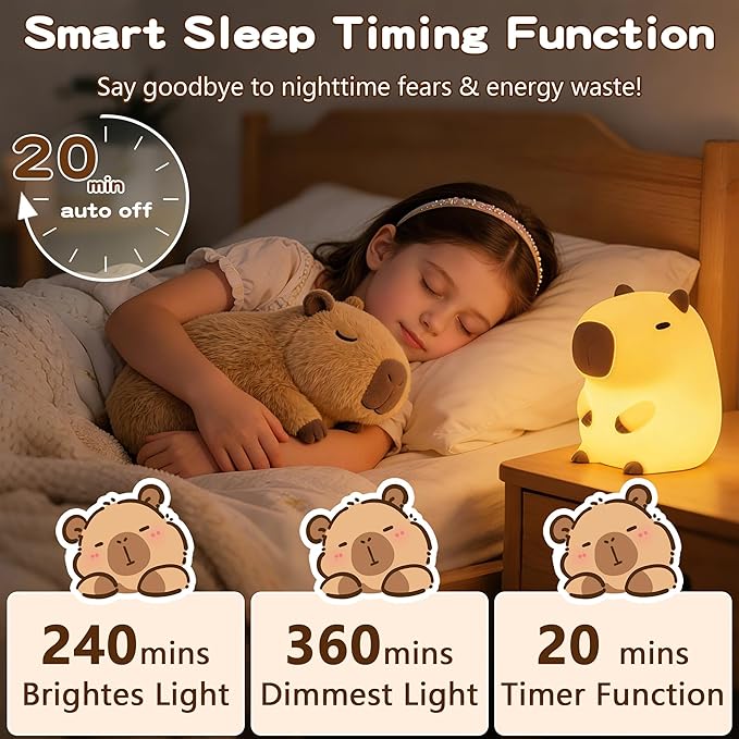 FAMIDUO Capybara Night Light for Kids - Safe Squishy Silicone Nursery Light with Timer,Dimmable & Rechargeable Touch Bedside Lamp, Cute Capybara Gift for Boys Girls Toddlers, Baby & Kids Room Decor