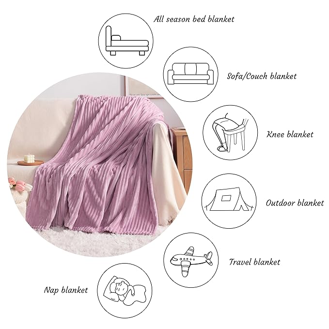 NTBAY Plush Flannel Twin Bed Blanket, 60X80 Inches Soft and Warm Lightweight Blanket with Striped Texture Bed Blanket for Couch Sofa Bed All Seasons, 60"x80", Light Purple