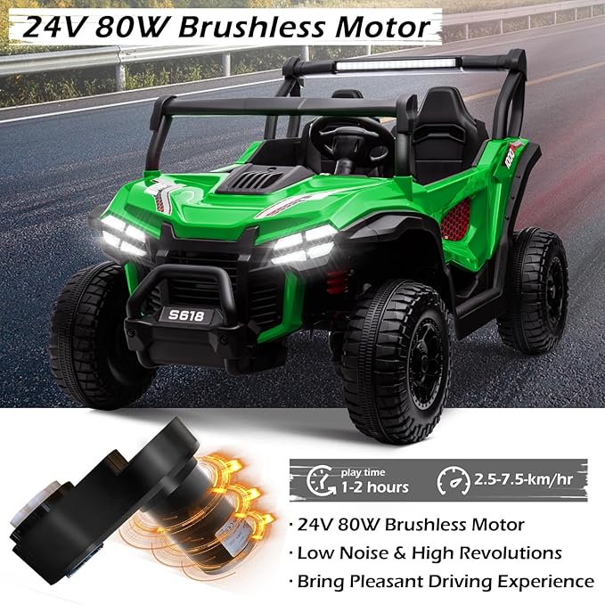 MOLACHI 24V Kids Ride on UTV Car,4WD Battery Powered Electric Vehicle for Kid, 2 Seater Ride On Truck with Remote Control,Safety Belts,3 Speeds,Bluetooth (Green)