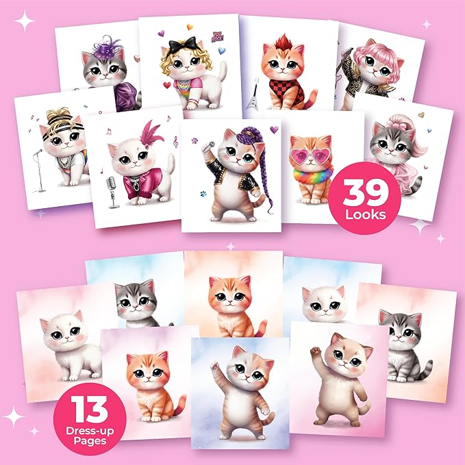 Sticker Dress Up Superstar Kitten - Kids Activity Book Learn Fashion Design for Kitten with Guides and 270+ Reusable Stickers. Gift for Girls Ages 5,6,7,8
