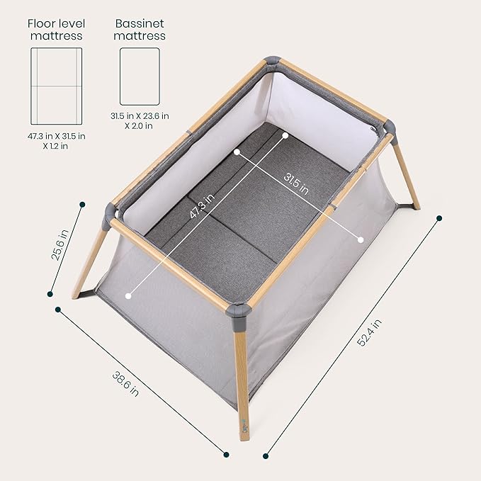 Tutti Bambini CoZee® Go 3-in-1 Bassinet, Baby Playpen & Travel Crib with Mattress Included - Lightweight, Breathable & Foldable Baby Play Pen from Birth to 3 Years (Oak & Charcoal)