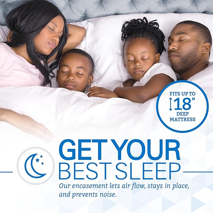 SafeRest Zippered Mattress Protector - Premium 15-18 Inch Waterproof Mattress Cover for Bed - Breathable & Noiseless Washable Mattress Encasement - Calking