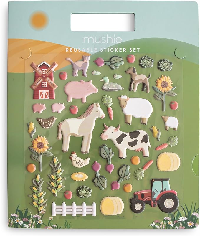 mushie Reusable Sticker Book Set (Farm) | 100+ Removable Puffy Stickers | Arts & Crafts Activity for Kids | Ages 3+