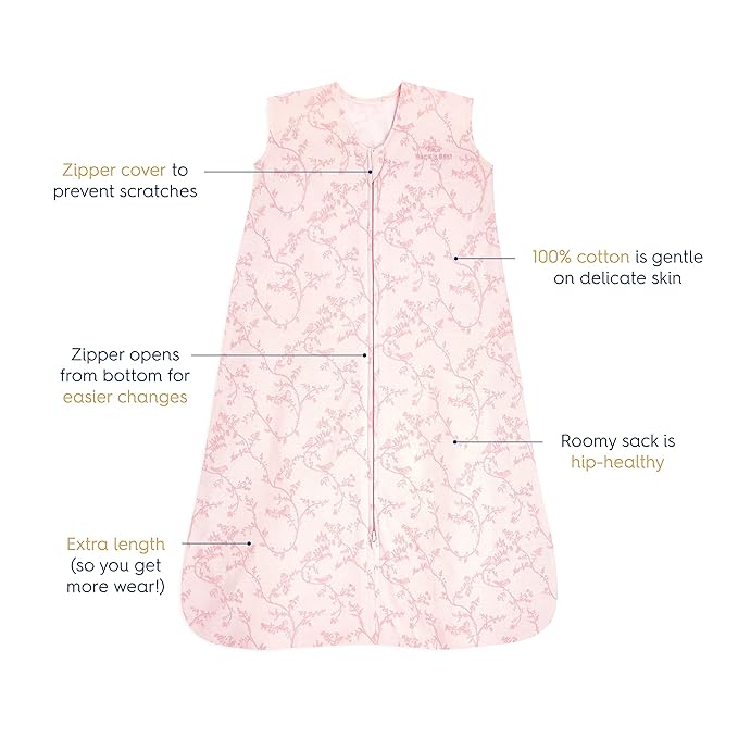HALO SleepSack, 100% Cotton Wearable Blanket, Swaddle Transition Sleeping Bag, TOG 0.5, Pink Toile, Medium, 6-12 Months