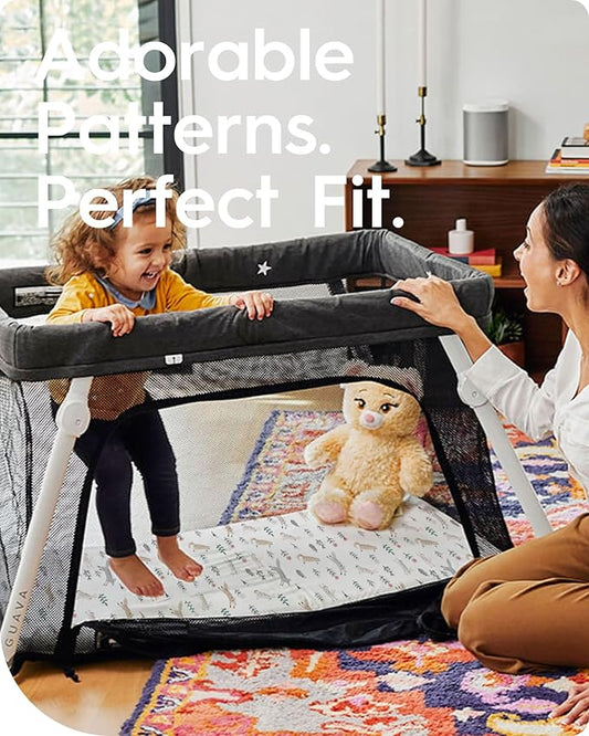 Ultra Soft Pack N Play Sheets - Fitted, Premium Jersey Knit, Stretchy Neutral, Woodland Mini Crib Sheets for Graco Pack and Play, 2 Pack (Deer&Rabbit)