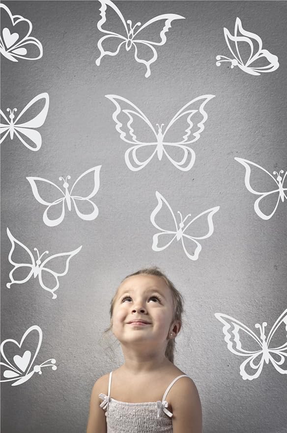 The Decal Guru Butterfly Wall Art Vinyl Stickers DIY Nursery or Girls Room Decor Peel and Stick Butterflies Decals (White, 24x25 inches)