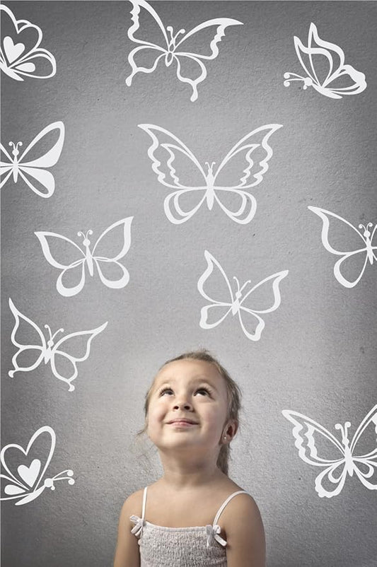 The Decal Guru Butterfly Wall Art Vinyl Stickers DIY Nursery or Girls Room Decor Peel and Stick Butterflies Decals (White, 55x58 inches)