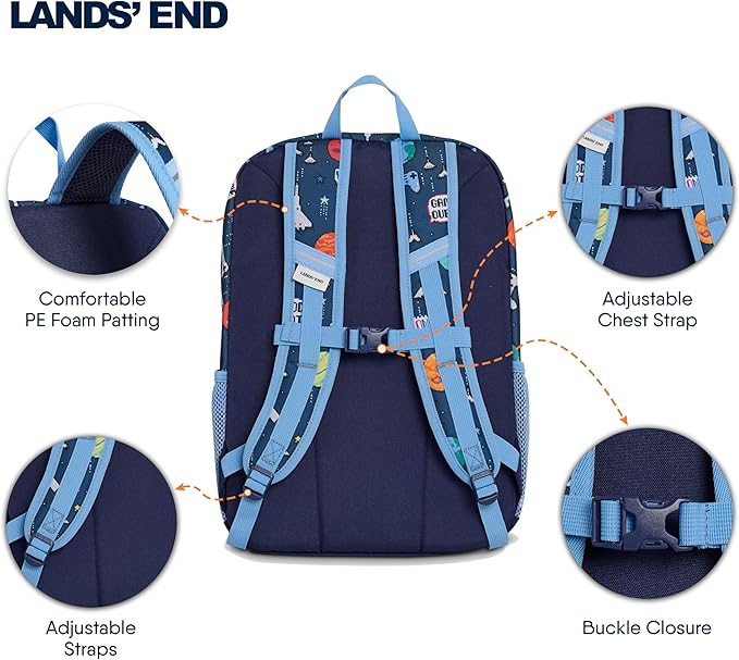 Lands' End Unisex Kids Medium ClassMate Lightweight Durable Elementary School Backpack, Chambray