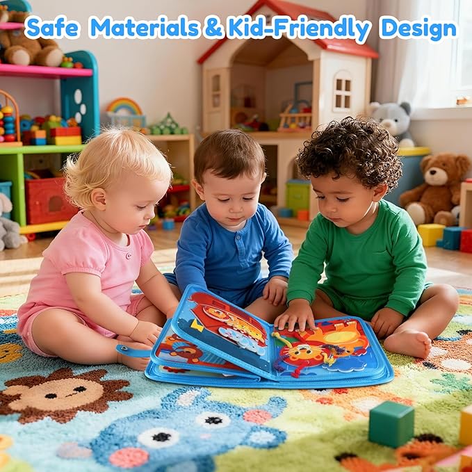 Noah's Ark Busy Book for Toddlers 1-3, Montessori Busy Board Educational Learning Toys for 1 2 3 Years Old Boy Girl Birthday Gifts,Toddler Toy Airplane Travel Essential Animals Activity Books