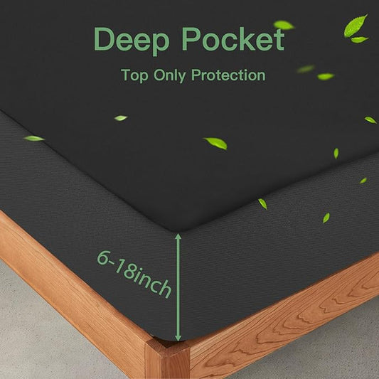 Sufdari Waterproof Mattress Protector Twin Size, Noiseless Mattress Cover with 18" Deep Pocket, Bed Bug Proof and Waterproof Fitted Sheets, Machine Washable Mattress Protectors Black