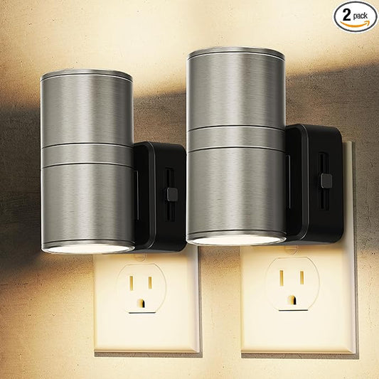 L LOHAS LED Night Light, Dimmable Night Lights Plug into Wall, Metal-Shade Nightlight for Adults, Automatic Nightlights, Light Sensor,Soft White 3000K, Nightlight Plug in for Hallway Bedroom [2 Pack]