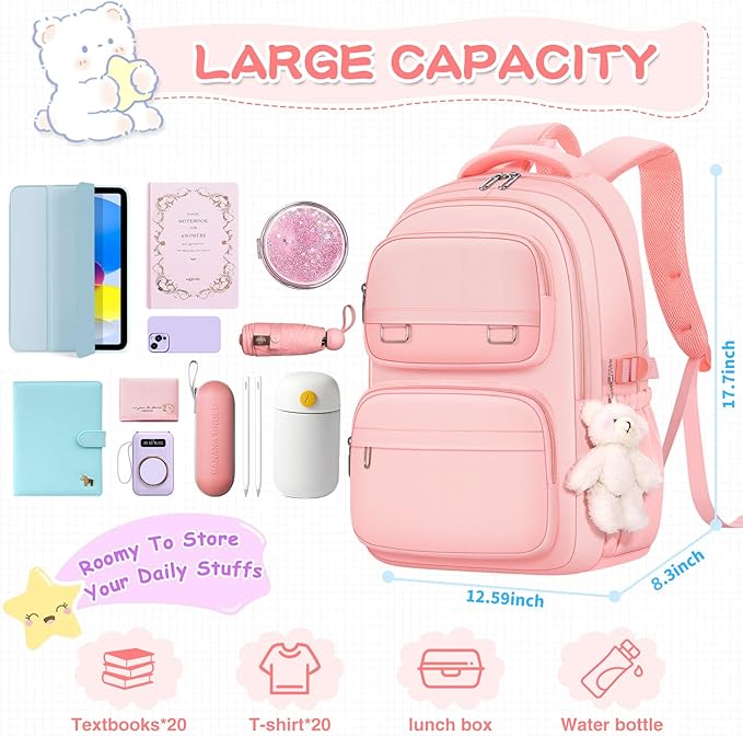 KBTYE School Backpack for Kids Girls Cute Travel Backapck for College Women Men Casual Laptop Bookbag for Teen Student(Pink)