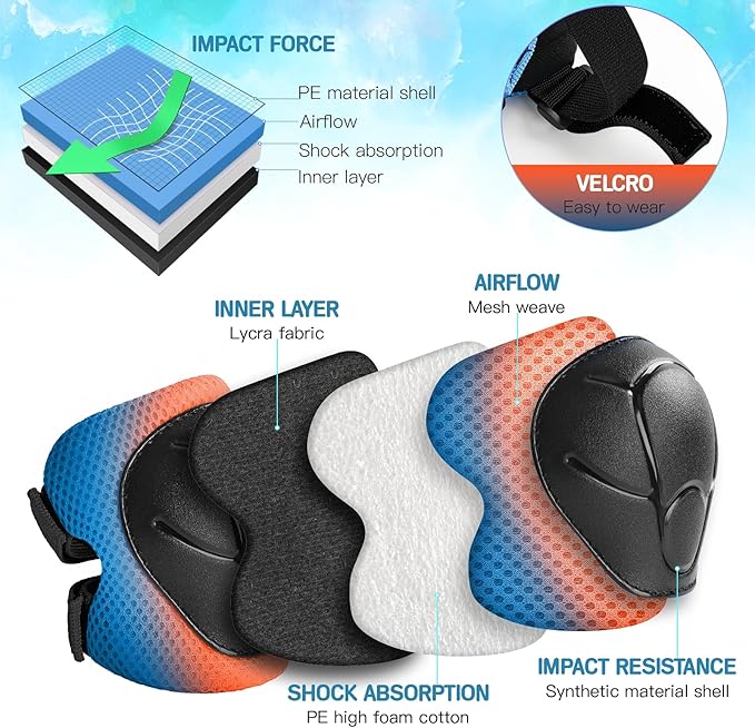 Kids Protective Gear Set Knee Pads for Kids 3-14 Years Toddler Knee and Elbow Pads with Wrist Guards 3 in 1 for Skating Cycling Bike Rollerblading Scooter