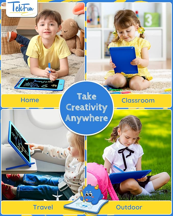 TEKFUN LCD Writing Tablet for Kids, Doodle Board Drawing Board Reusable Drawing Tablet with Lanyard, Educational Kids Toddler Toys Birthday Gift for Boys Girls 3-12 Years Old (6”W x 8.8“H Blue)