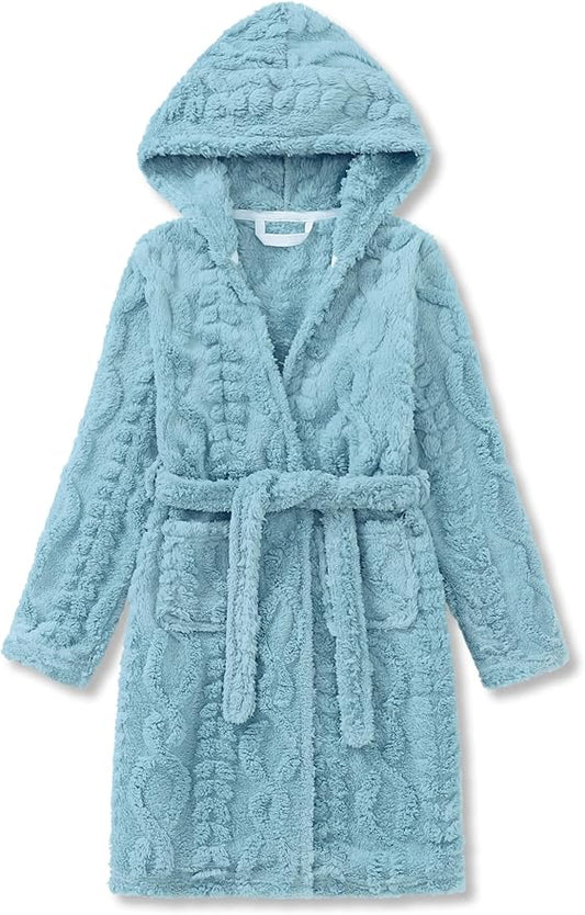 Topgal Leopard Cat Robe for Girls Fleece Toddler Kids Teen Hooded Bathrobe Size 4T-18