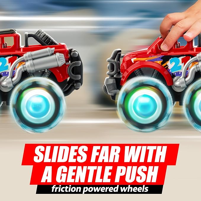 3Pack Monster Truck Toy - Toy Truck with Flashing LED Wheels - Light-Up Cars for Toddlers - Christmas Birthday Gift for Boys Girls - Friction-Powered