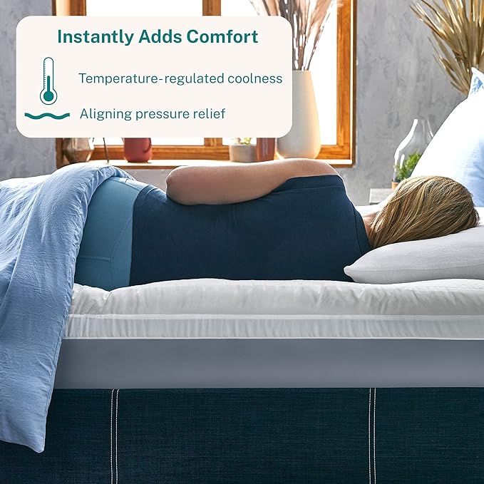 Sleep Innovations Cooling Comfort Gel Memory Foam Dual Layer Mattress Topper, 4 Inch, King Size, Pillow Top Cover