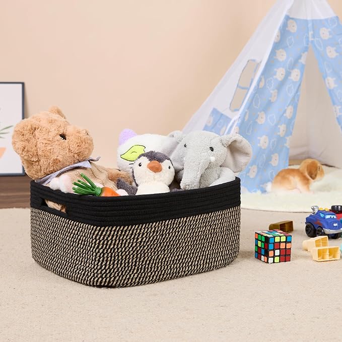 MiniArk Large Storage Baskets for Shelves, Closet Organizers Bins for Clothes Blanket Towels, Baby Nursery, Toy Baskets Box, Woven Rope Baskets, 17 x 13 x 7.5”, 3 Packs Woven Brown