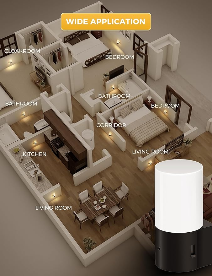 L LOHAS LED Night Lights Plug into Wall, Modern Night Light with Dusk to Dawn Sensor, Soft White 3000K, 0-100LM Dimmable Night Light for Bathroom Bedroom Hallway Stairs, 2 Pack