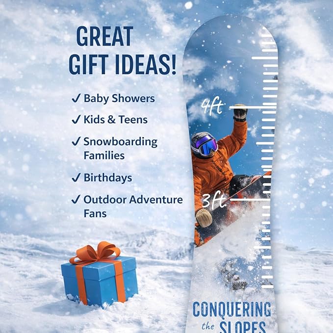 Snowboard Growth Chart, Kids Height Tracker for Nursery and Kids Rooms, Conquering The Slopes