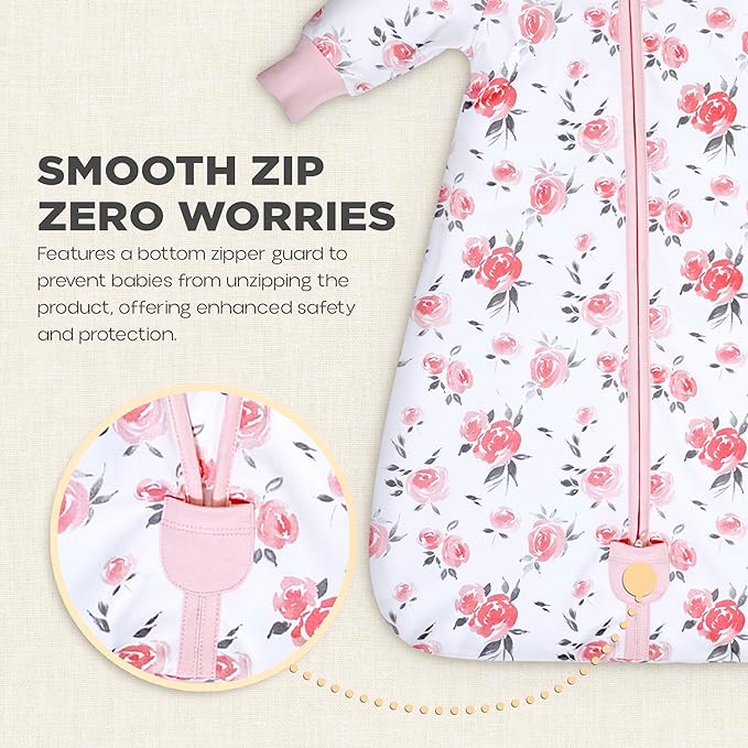 Mama Cheetah Baby Sleep Sack with Sleeves, 0.5 TOG Organic Cotton Wearable Blanket and Two-Way Zipper, Swaddle Transition Long Sleeve Sleeping Bag for Newborn Infant Toddler, 12-18 Months