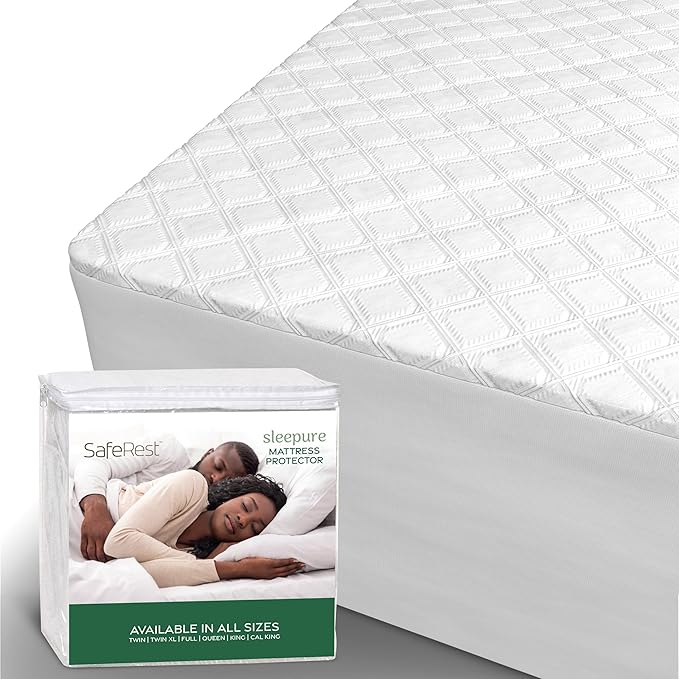 SafeRest Sleepure Waterproof Mattress Protector California King Size - Viscose Derived from Bamboo - Fitted with Stretchable Pockets - Machine Washable Cotton California King Mattress Cover for Bed