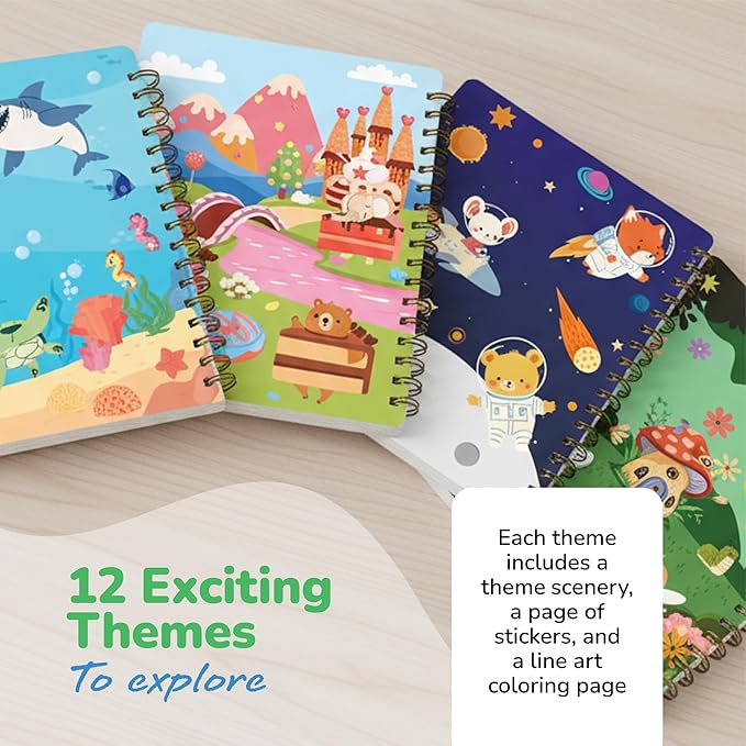 ArtCreativity Sticker Activity Book for Kids and Adults - 600+ Creative Stickers, 12 Unique Scenes & Coloring Book Pages - Toddler Road Airplane Travel Essentials - Fun Craft Gift for Boys and Girls