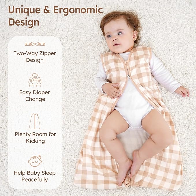Baby Sleep Sack 18-24 Months 3 Pack 100% Cotton Lightweight 0.5 TOG Wearable Blanket Baby Sleep Bag with 2-Way Zipper for Newborn Infant Orange Flowers & Plaid