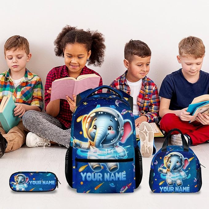 Kid Backpack Boys - 3Pcs Elephant Backpacks Set for Girls - Personalized Planet Bookbag for Kids Toddler - Back to School Bag for Kindergarten/Preschool/Elementary(17 Inch)