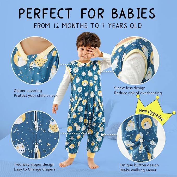 WONDAY Toddler Sleep Sack with Feet, 0.5 Tog Sleeping Sacks for Walking with Legs 12-18 Months 2T