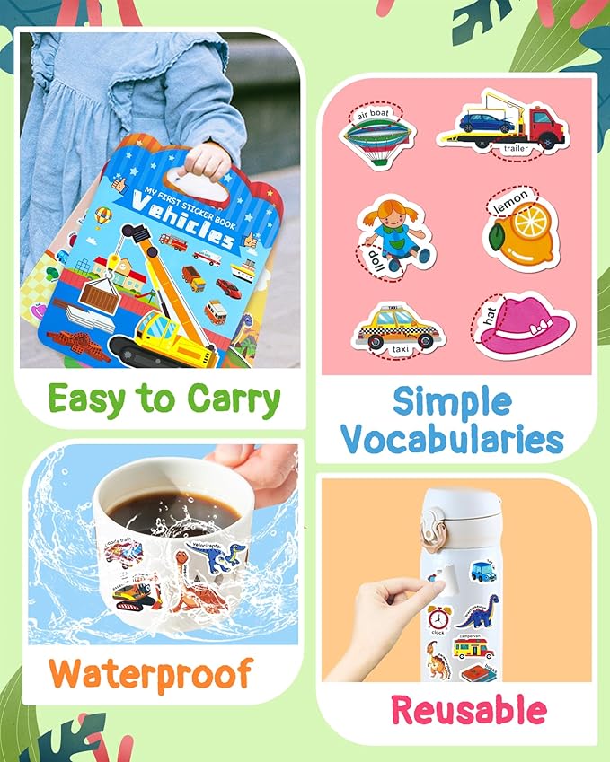 Benresive Reusable Sticker Books for Toddlers, 3 Sets Travel Stickers for Kids, Toddler Sticker Book, Crafts Activities for Toddlers, 3 and Up Birthday Gifts Travel Toys