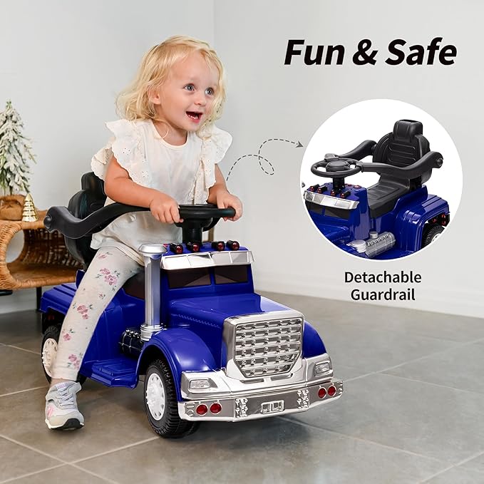 3-in-1 Ride on Push Car for Toddler with Handle, Toddler Ride on Toy for Boys, Stroller Sliding Walking Car w/Music, Horn and Lights - Blue