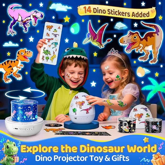 Dinosaur Toys for Kids 3-5 | 15 Sleeping Sounds+12HD Films+7 Colors+360°Rotating | Easter Dinosaur Egg Light Dinosaurs Primal Hatch Boy Toys for Boys Star Projector Sound Machine Egg Light for Nursery