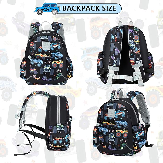 CAMTOP Toddler Backpack for Boys Girls 2-4, Kids Backpacks for Kindergarten Preschool, 12" H Small Bookbag for Daycare Travel (Black, 12''- Not fit A4 folder)