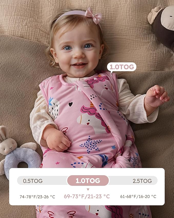 Yoofoss Rayon Made from Bamboo Baby Sleep Sack 6-12 Months 1.0 Tog Baby Wearable Blanket, Super Soft Infant Toddler Sleeping Sack 2-Way Zipper