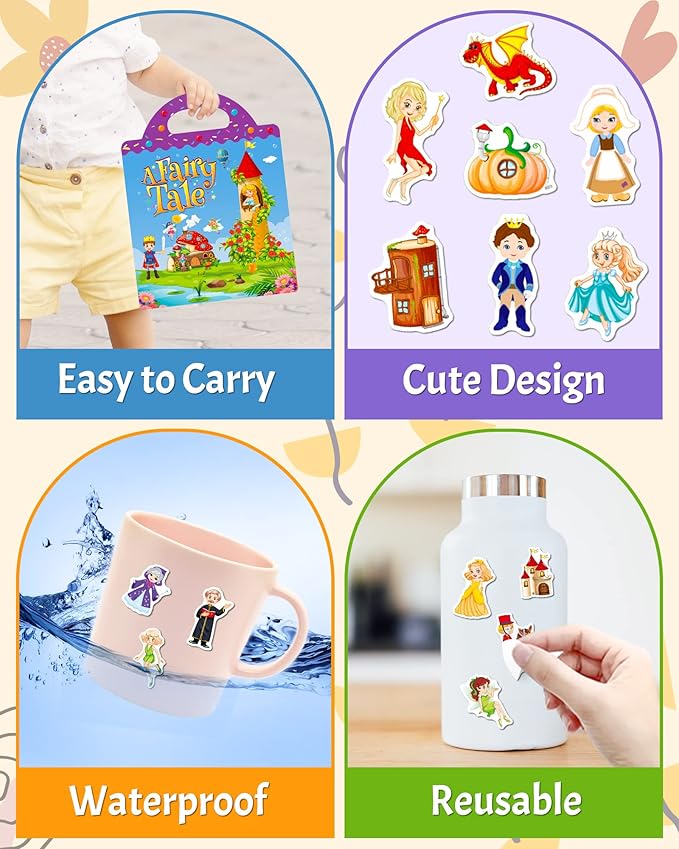 Benresive Reusable Sticker Books for Toddlers, Fun Travel Stickers for Kids, Toddler Sticker Book, Crafts Activities for Toddlers, 3 and Up Birthady Gifts - Fairy