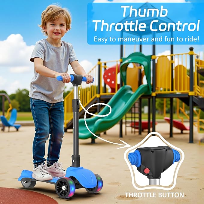 VOLPAM C001 Electric Scooter for Kids, 80W Motor, Max Safe Speed 5MPH, 3 Adjustable Height, Lean-to-Steer, 3.5" Lighted Up Wheel, Foldable Scooter for Boys & Girls, Max Load 110lbs