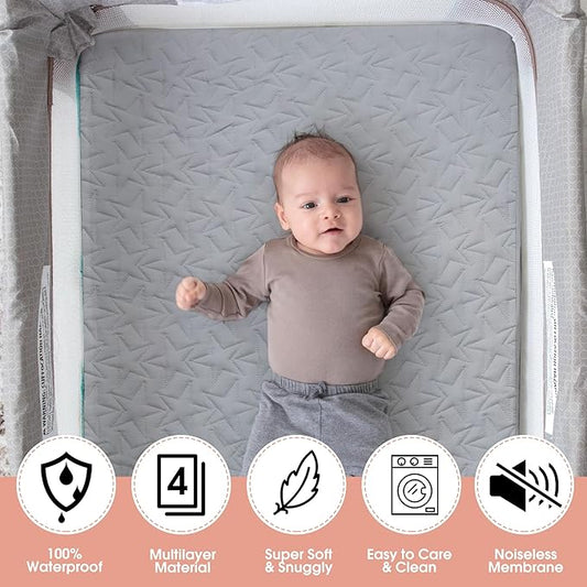 Waterproof Mini Crib Mattress Protector: 2-Pack Pack N Play Sheets - Fitted for Standard Baby Mattresses (38" x 26") - Soft and Breathable Covers for Graco Pack and Play, Playards, and Mini Cribs