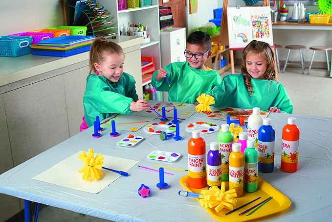 Fun Express Washable Tempera Paint Set for Kids - 10 Bright Colors in 16oz Squeeze Bottles | Bulk Craft Paint for Classroom, School, Preschool & Art Projects | Rainbow Colors