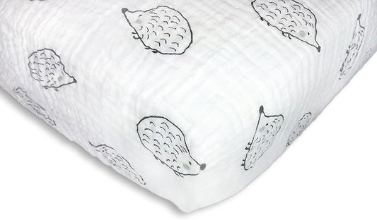 SwaddleDesigns Softest Cotton Muslin Fitted Crib Sheet/Toddler Sheet for Baby Boy & Girl, Black Hedgehogs, 1 Count (Pack of 1)