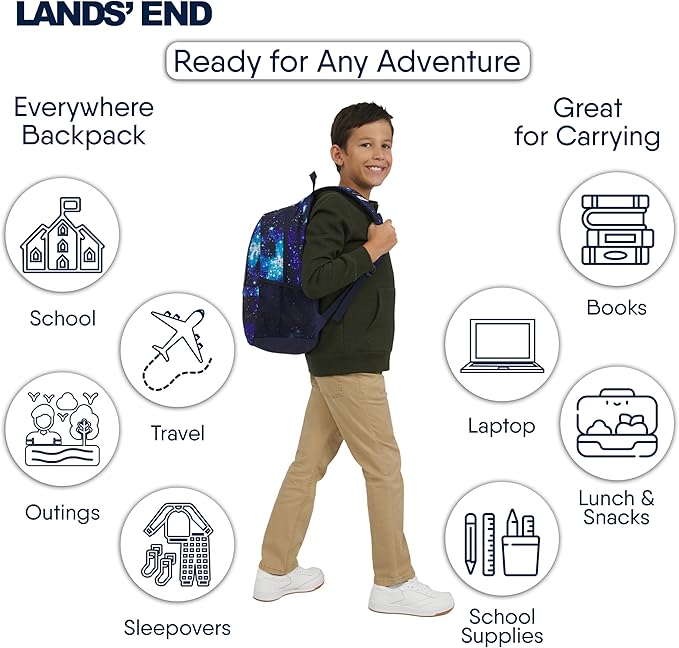 Lands' End Unisex Kids Medium ClassMate Lightweight Durable Elementary School Backpack, Pro Star Navy