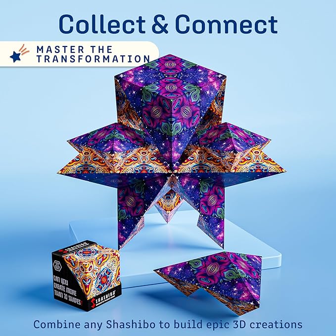 Shashibo Shape Shifting Box - Award-Winning STEM Fidget Toy with Strong Magnets - Fidget Cube Transforms Into 100+ Shapes, Christmas Stocking Stuffers Gift for Kids, Teens, and Adults (Spaced Out)