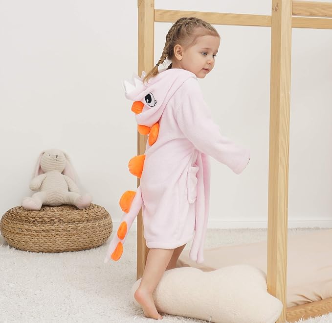 Boys Girls Bathrobe Kids Toddler Cartoon Dinosaur With Tail Hooded Sleep Robe