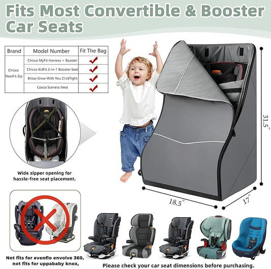DerBiedersinn Car Seat Travel Bag for Airplane – Waterproof Heavy Duty Carseat Backpack for Gate Check or Airport Travel – Fits Infant, Convertible & Booster Seats, Dark Grey