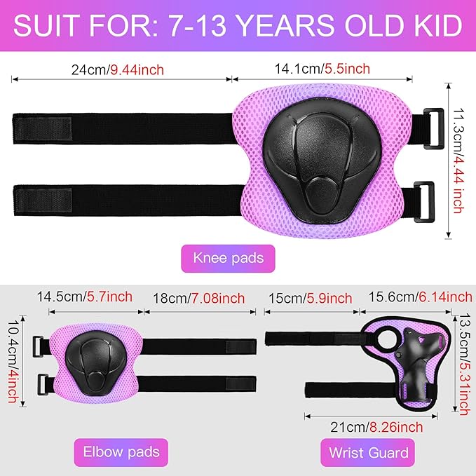 Kids Protective Gear Set Knee Pads for Kids 3-14 Years Toddler Knee and Elbow Pads with Wrist Guards 3 in 1 for Skating Cycling Bike Rollerblading Scooter