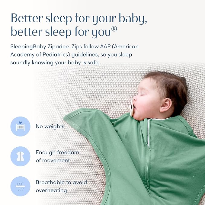 SleepingBaby Zipadee-Zip Transition Swaddle - Cozy Baby Swaddle Blanket with Zipper Convenience - Roomy Wearable Blanket for Easy Diaper Changes - Basil, X-Small (3-6 Month) - 2 Pack
