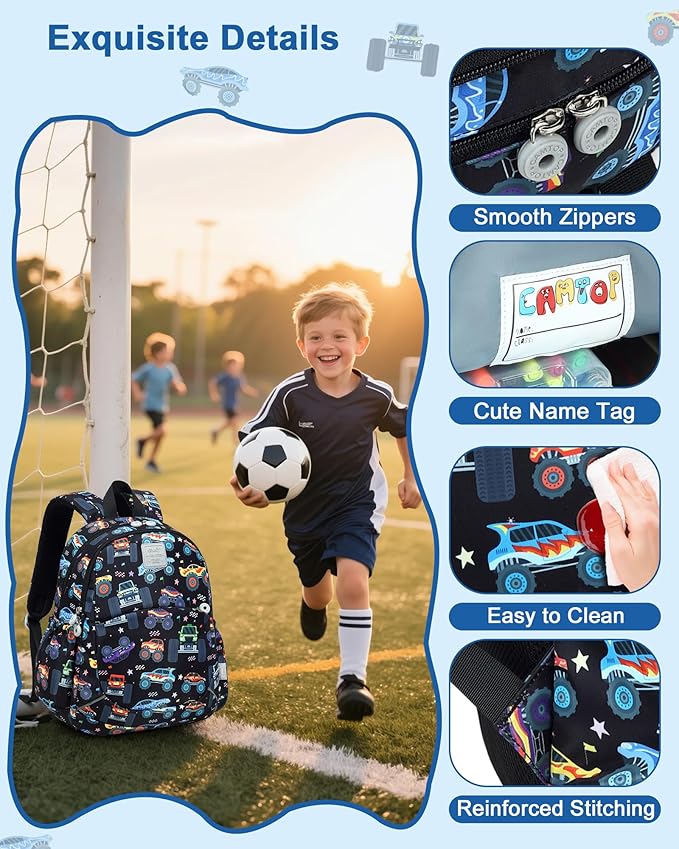 CAMTOP Toddler Backpack for Boys Girls 2-4, Kids Backpacks for Kindergarten Preschool, 12" H Small Bookbag for Daycare Travel (L - Black, 15"- Fit A4 Folder)