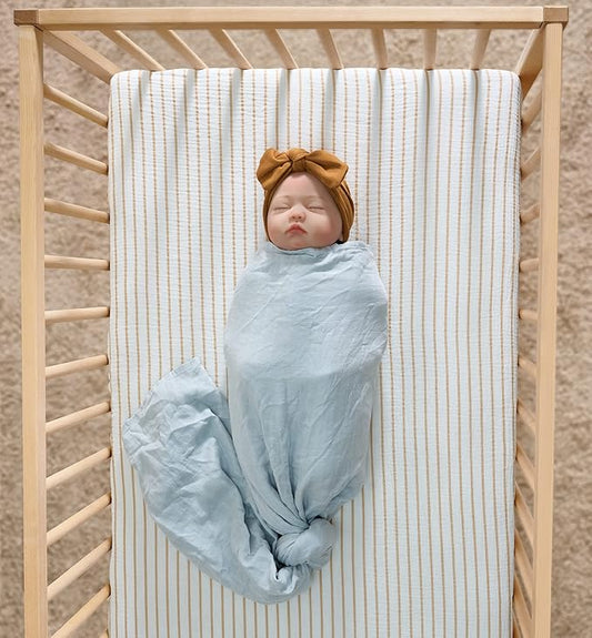 Meracorallo Muslin Fitted Crib Sheet, Soft and Breathable Baby Crib Sheet for Standard Crib and Toddler Mattresses (Neutral Stripe)