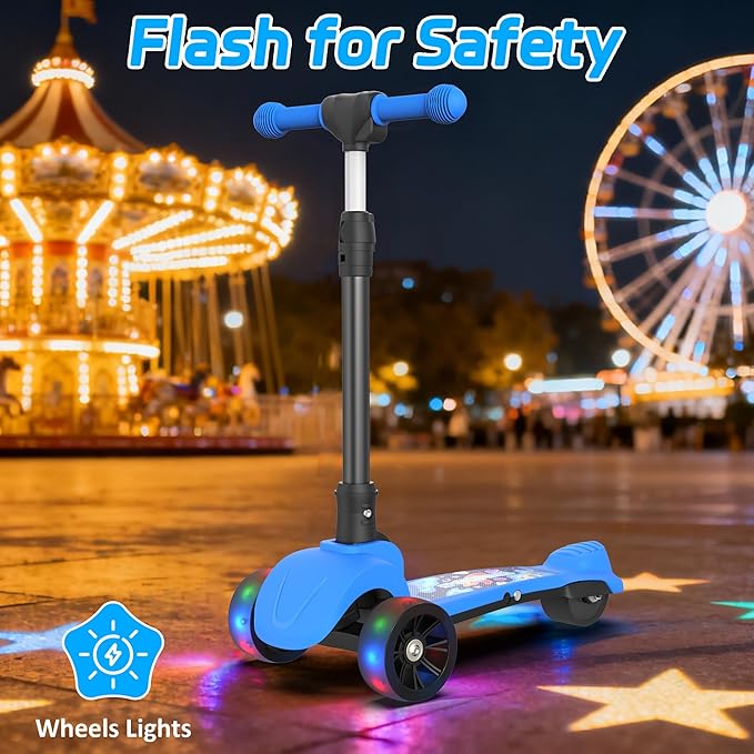 VOLPAM C001 Electric Scooter for Kids, 80W Motor, Max Safe Speed 5MPH, 3 Adjustable Height, Lean-to-Steer, 3.5" Lighted Up Wheel, Foldable Scooter for Boys & Girls, Max Load 110lbs